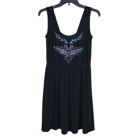 OC by Oleg Cassini Women's Black Embroidered Moth Sleeveless Cottagecore Dress 2 - Picture 1 of 6